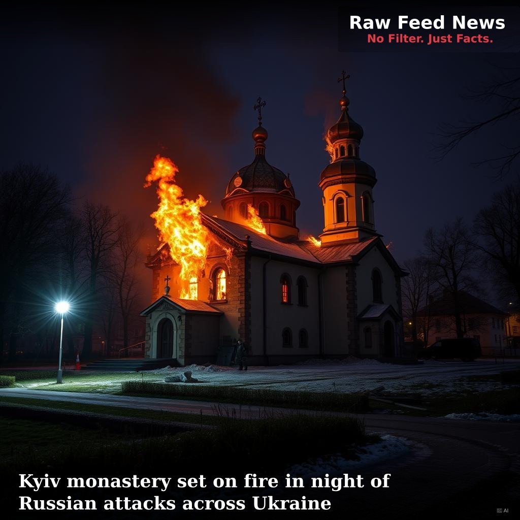 Kyiv monastery set on fire in night of Russian attacks across Ukraine