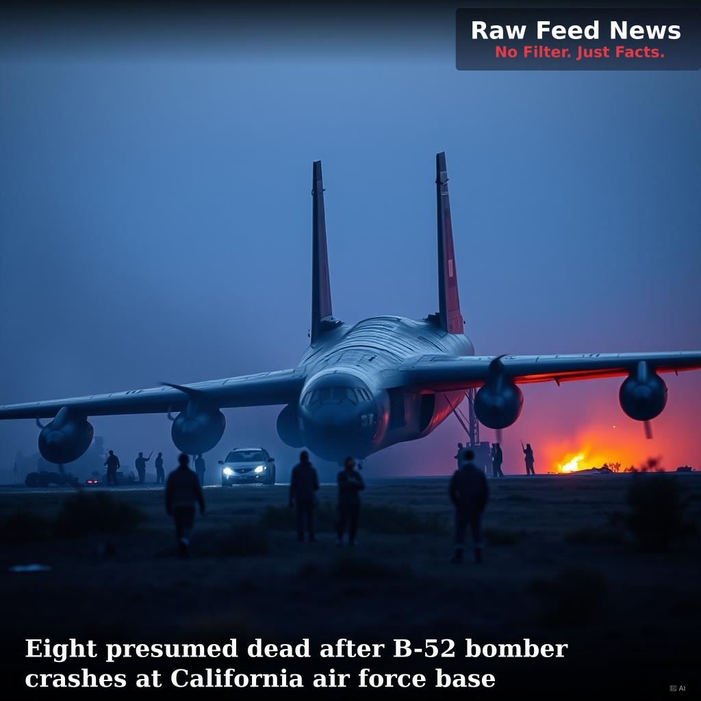 Eight presumed dead after B-52 bomber crashes at California air force base